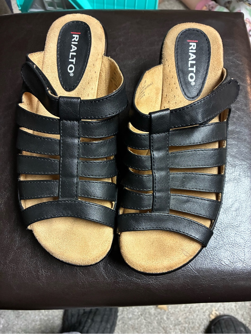 Rialto Black Multi-Strap Slide Sandals